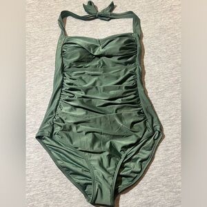 Smismivo 1 piece swimsuit women’s L‎ ruched halter sage green pin up style new